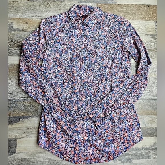 J. Crew x Liberty Fabric London Size 00 Kayoko Deep Blue Floral pattern Button D - Picture 1 of 7